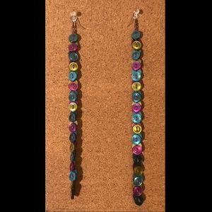Blue green purple button earrings